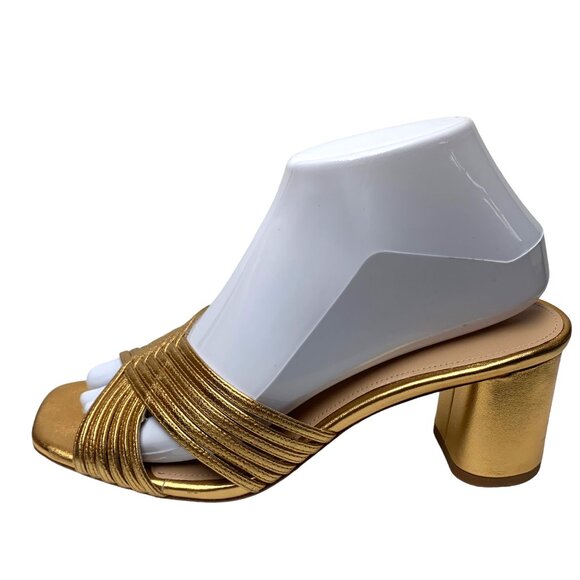 Via Spiga‎ Rafaela Gold Leather Block Heel Slide Sandals  NWOB - Picture 4 of 11